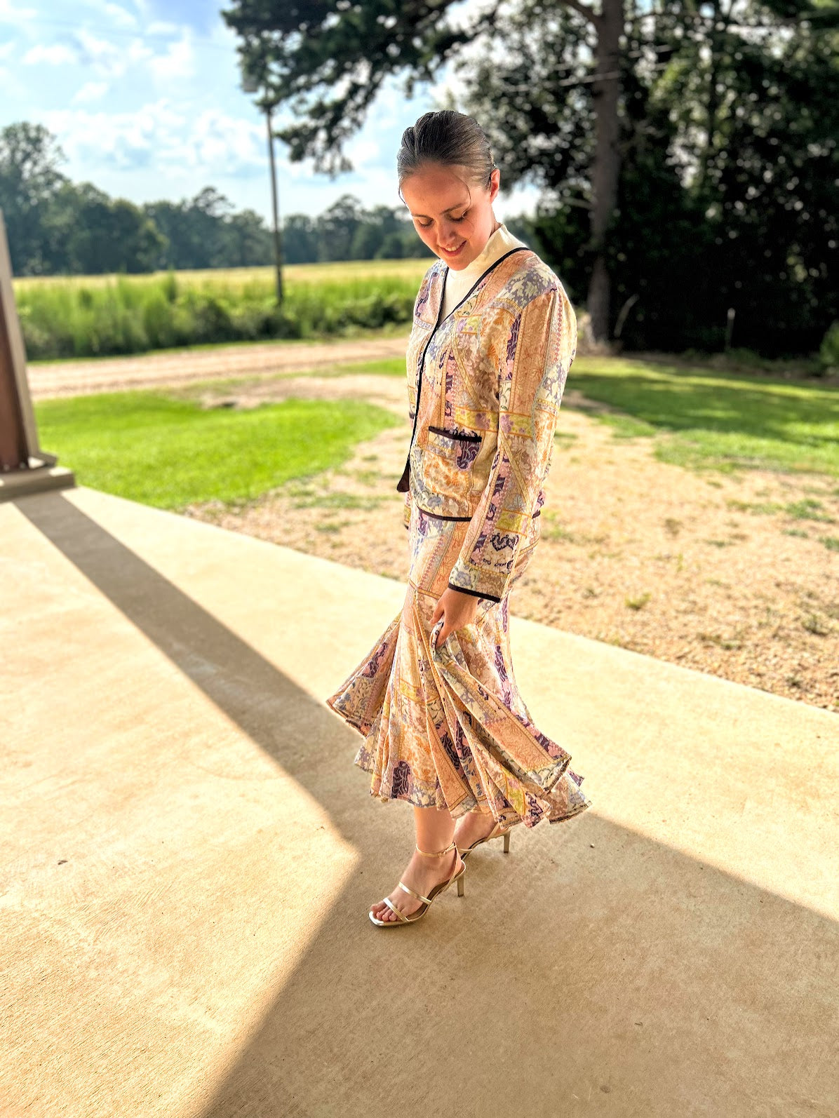 GiGiO Printed Voluminous Frill Hem Dress + Jacket || Set