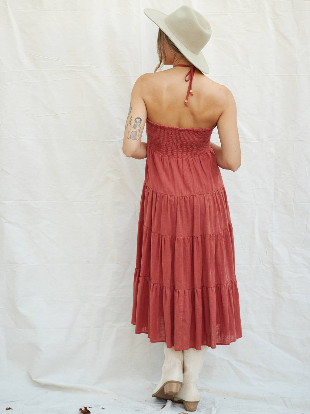 Tiered Wide Flare Convertible Halter Dress/Maxi Skirt
