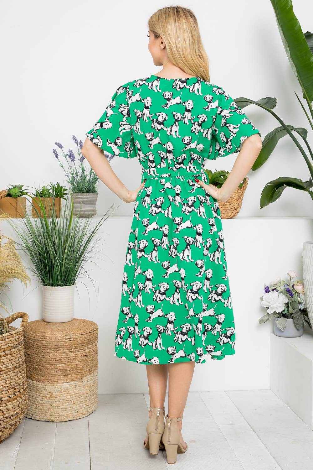 Dog Print Midi Length Dress