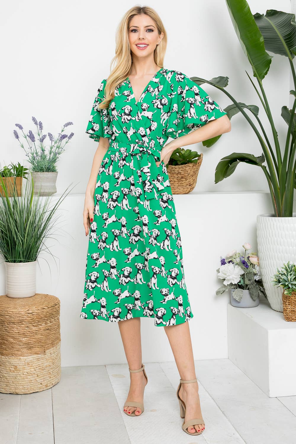 Dog Print Midi Length Dress