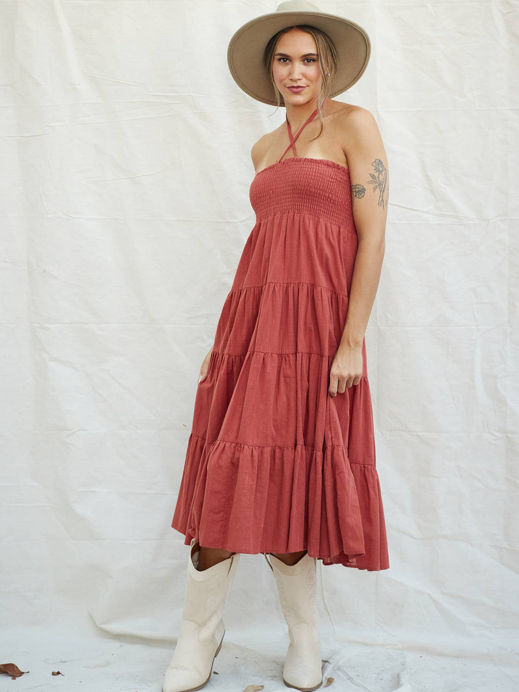 Tiered Wide Flare Convertible Halter Dress/Maxi Skirt