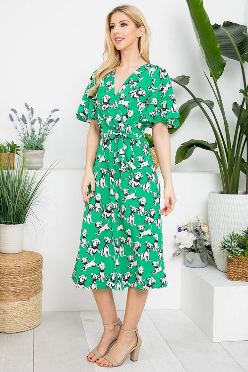 Dog Print Midi Length Dress