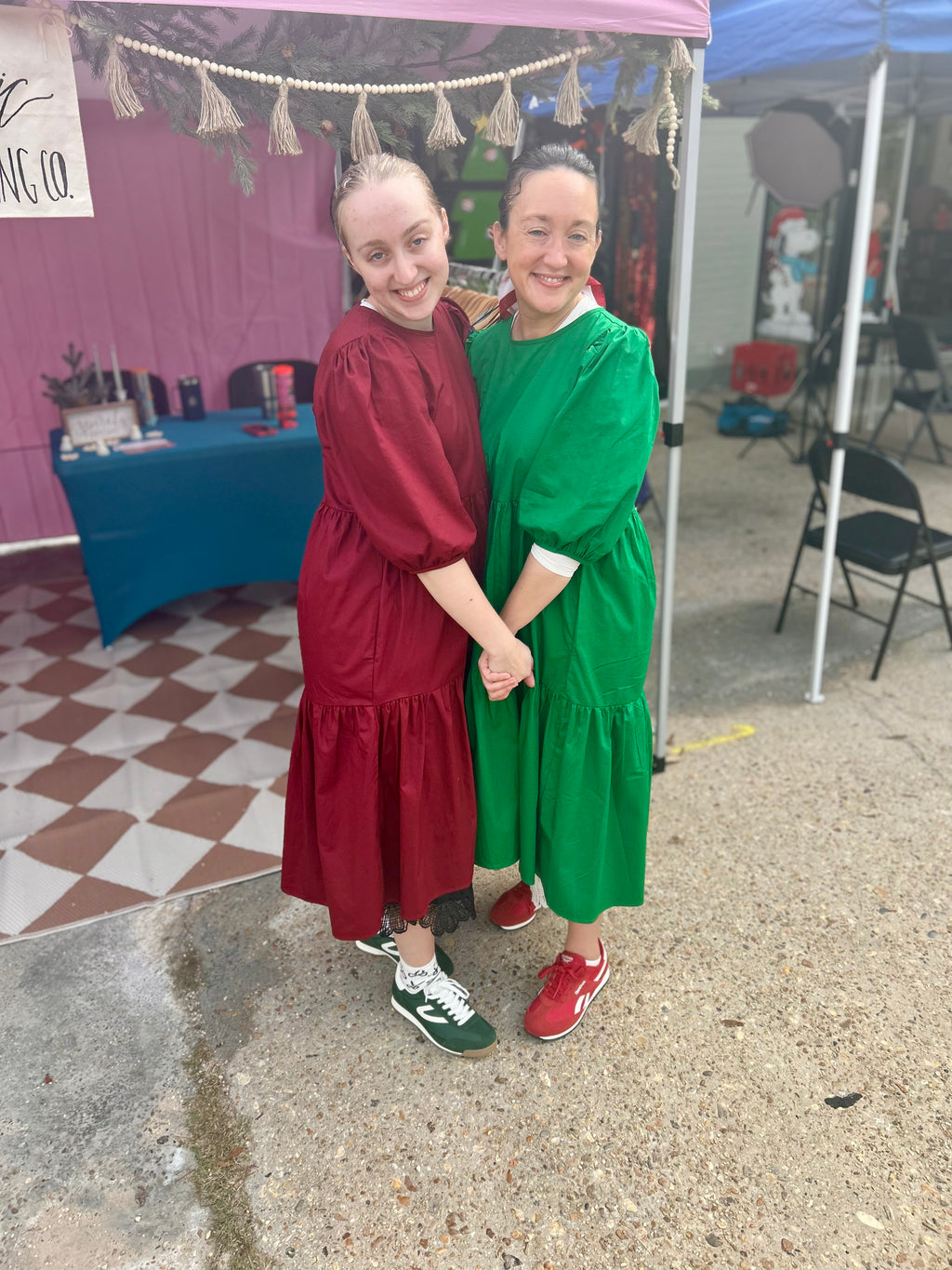 Poplin Puff Sleeve Tiered Midi Dress with Pockets