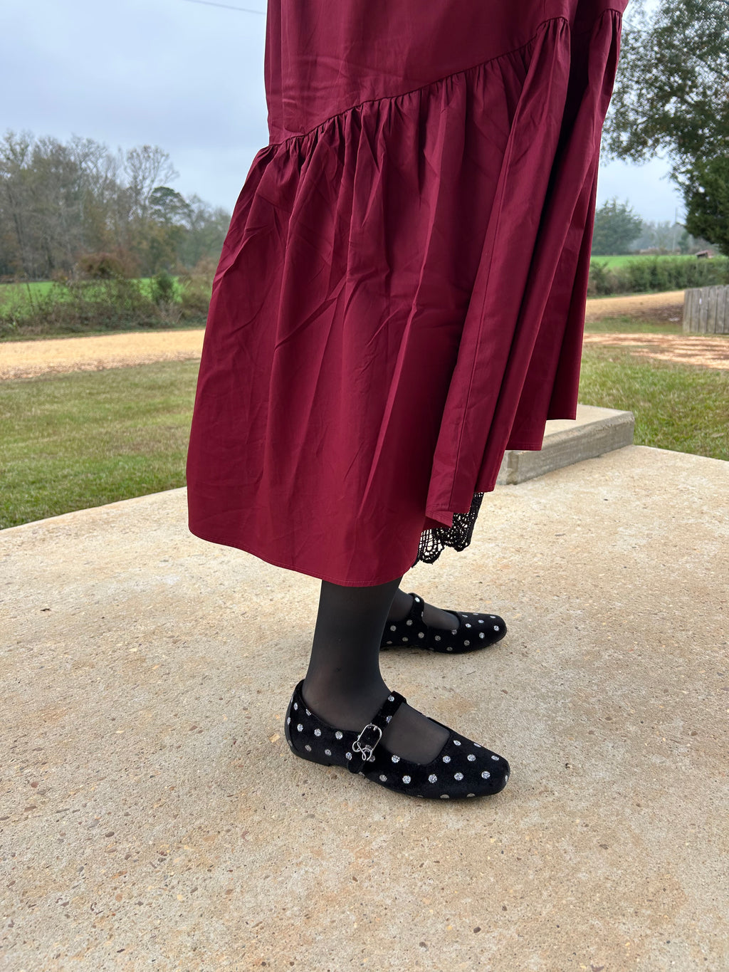 Poplin Puff Sleeve Tiered Midi Dress with Pockets