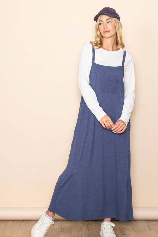 Pocket Detailed Overall Sleeveless Maxi Dress with Pockets