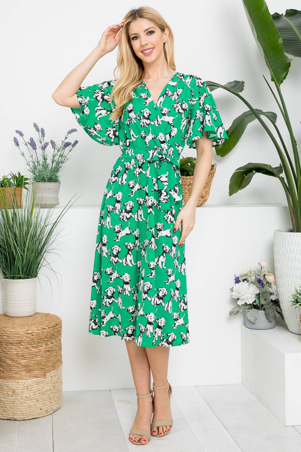 Dog Print Midi Length Dress