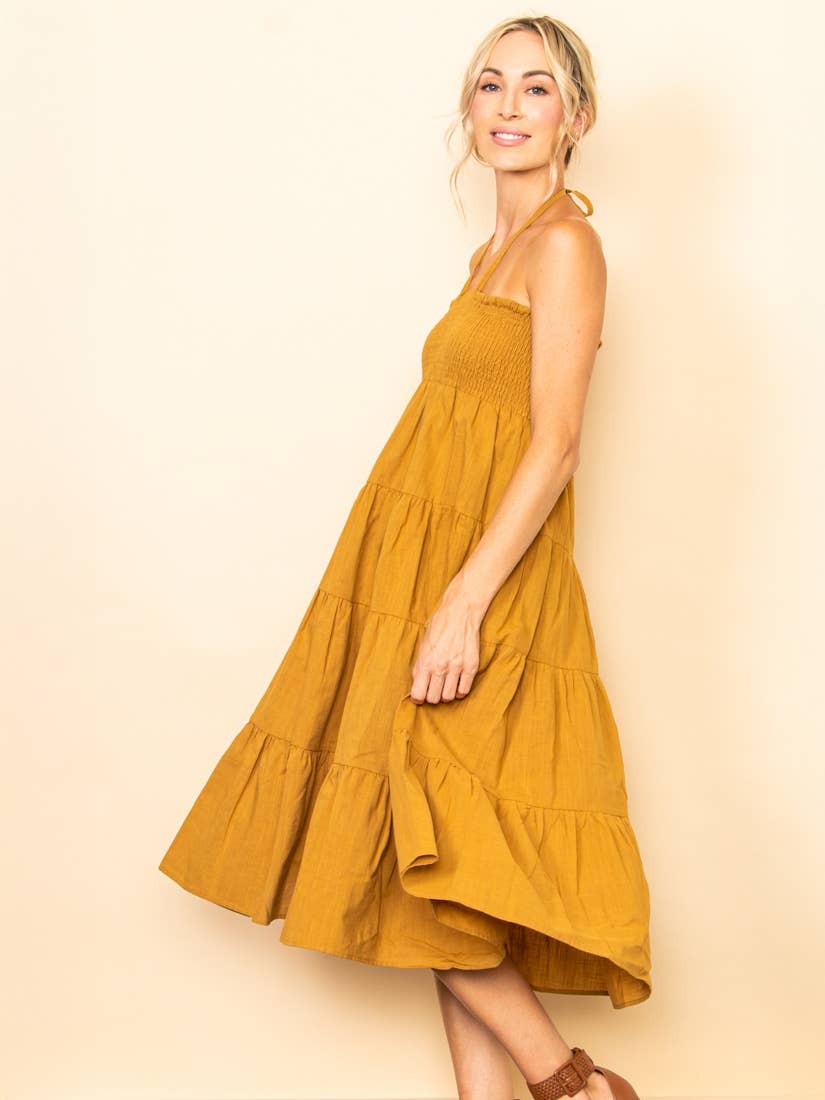 Tiered Wide Flare Convertible Halter Dress/Maxi Skirt