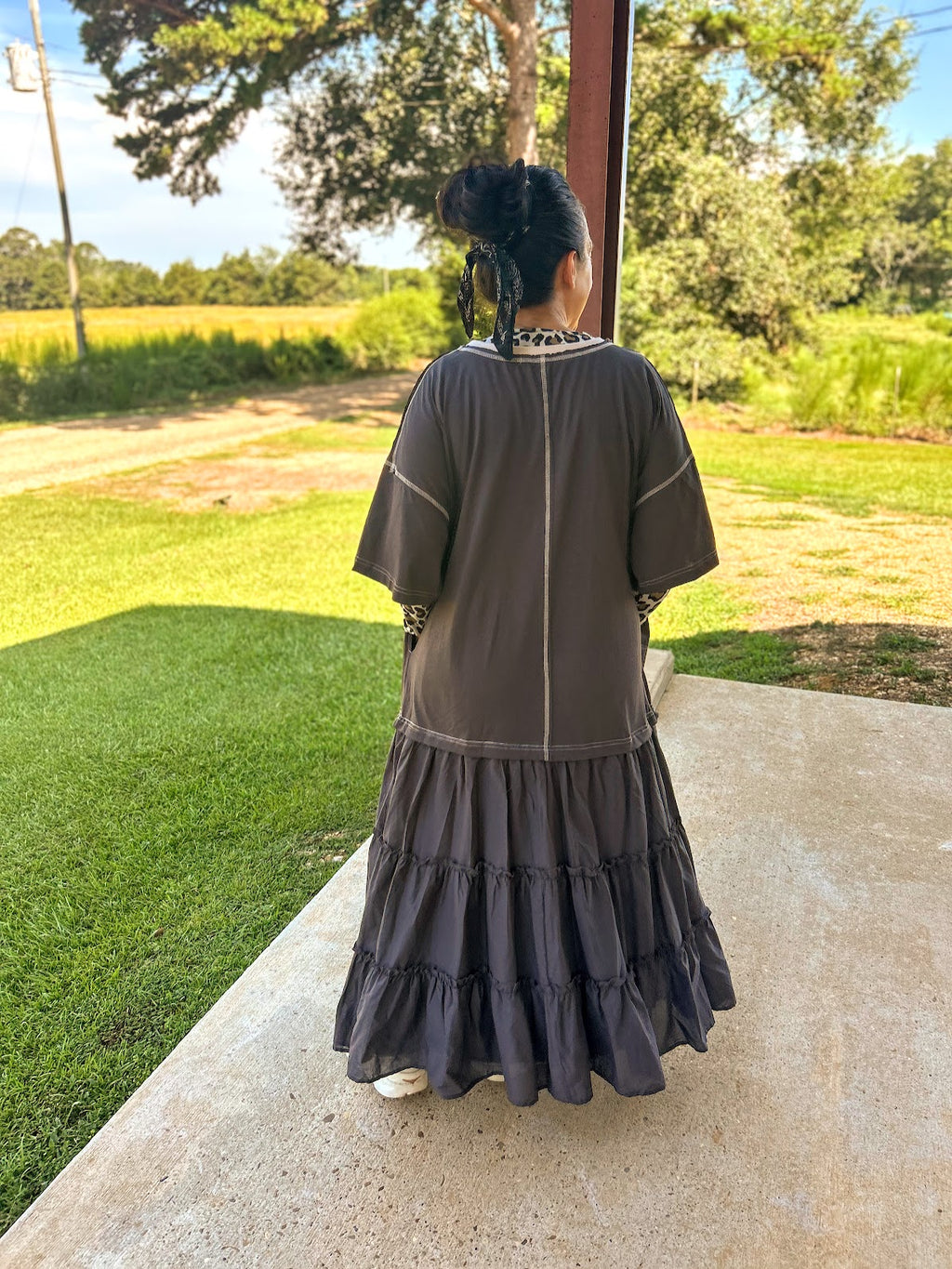 Mustard Seed Tiered Contrast T-Shirt Dress
