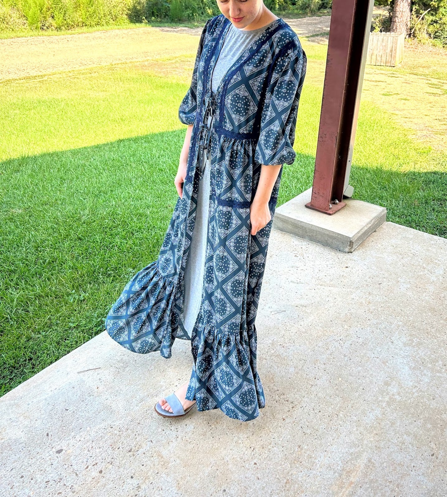 GiGiO Bandana Print Tie Front Kimono Dress