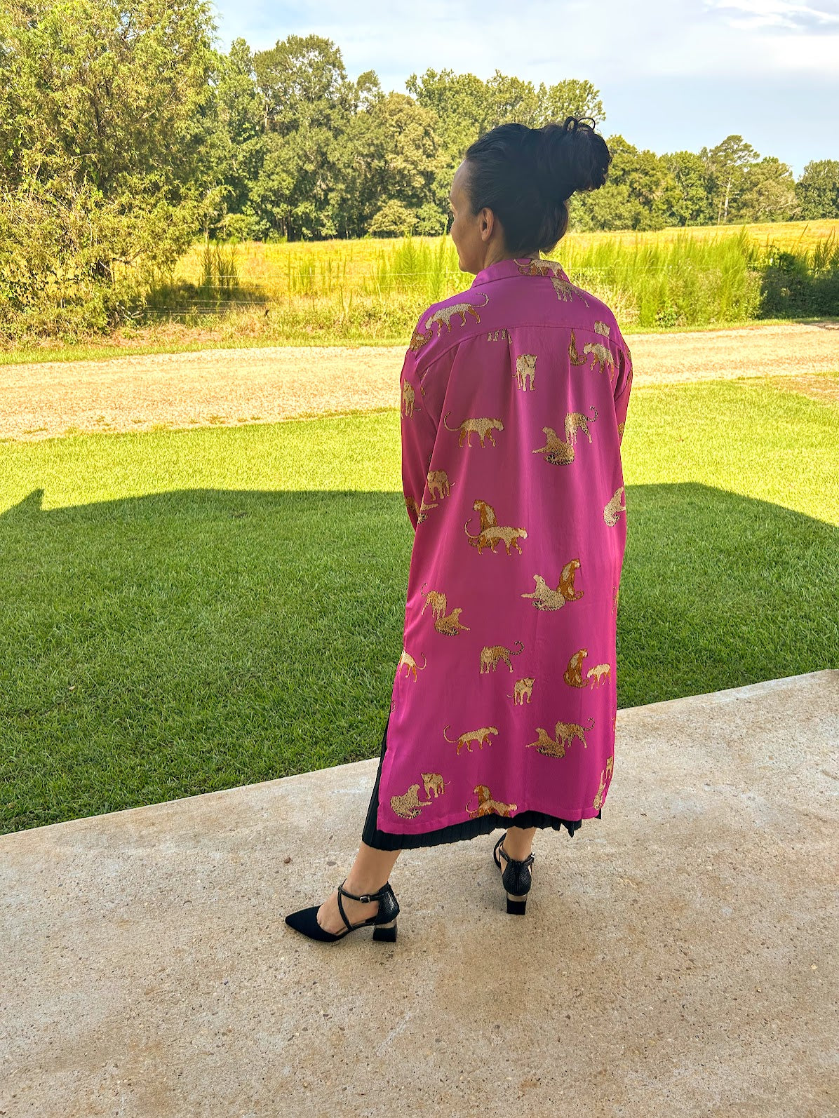 Umgee Animal Print Button Down Midi Dress