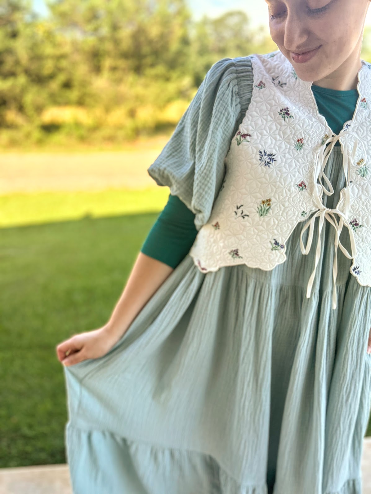 Mable Puff Sleeve Gauze Dress With Braid Belt