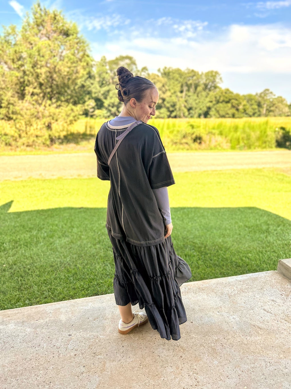 Mustard Seed Tiered Contrast T-Shirt Dress