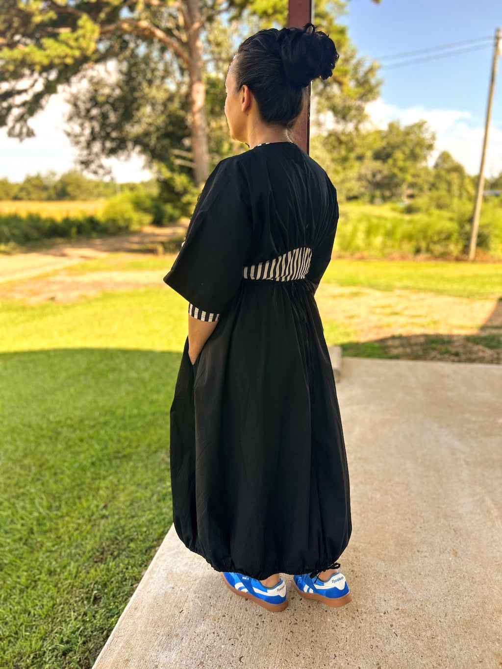 Klesis Drawstring Adjusted Open Back Midi Dress