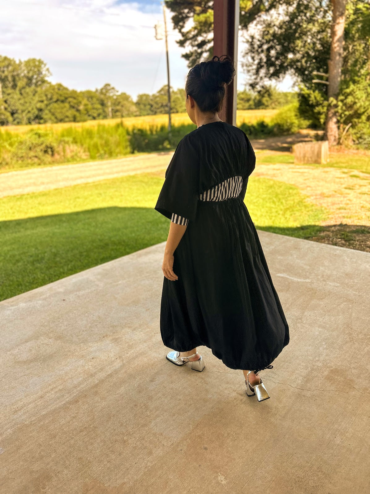 Klesis Drawstring Adjusted Open Back Midi Dress