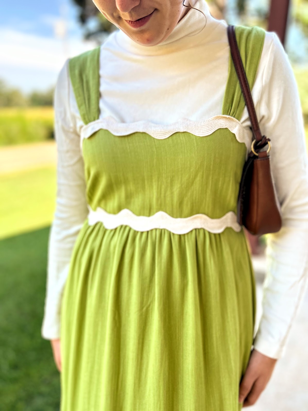 Blu Pepper Wavy Trim Empire Waist Sleeveless Midi Dress
