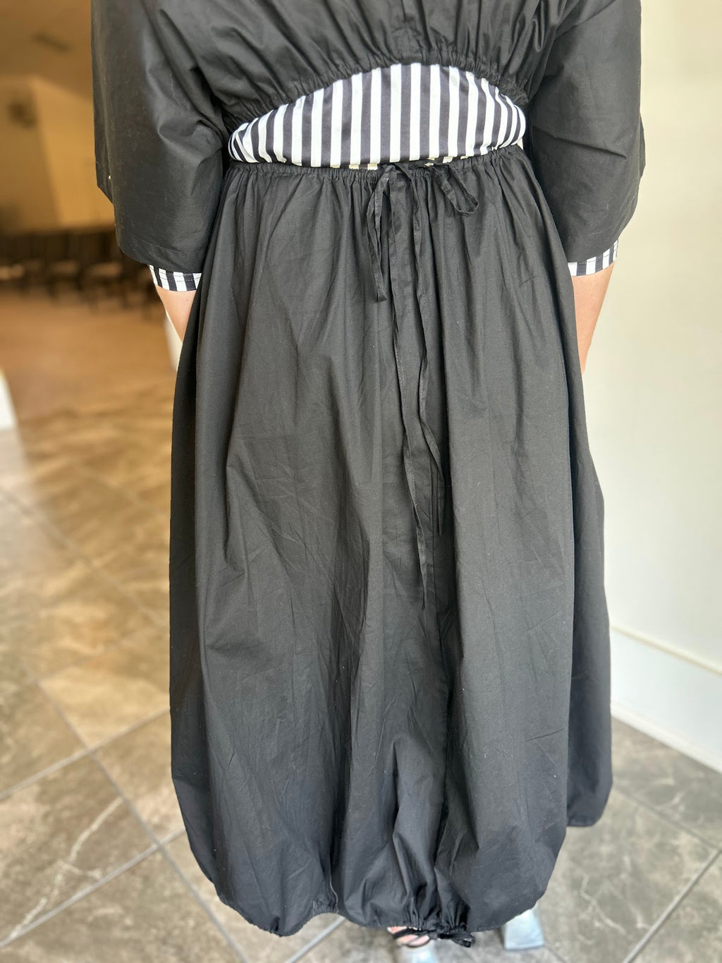 Klesis Drawstring Adjusted Open Back Midi Dress