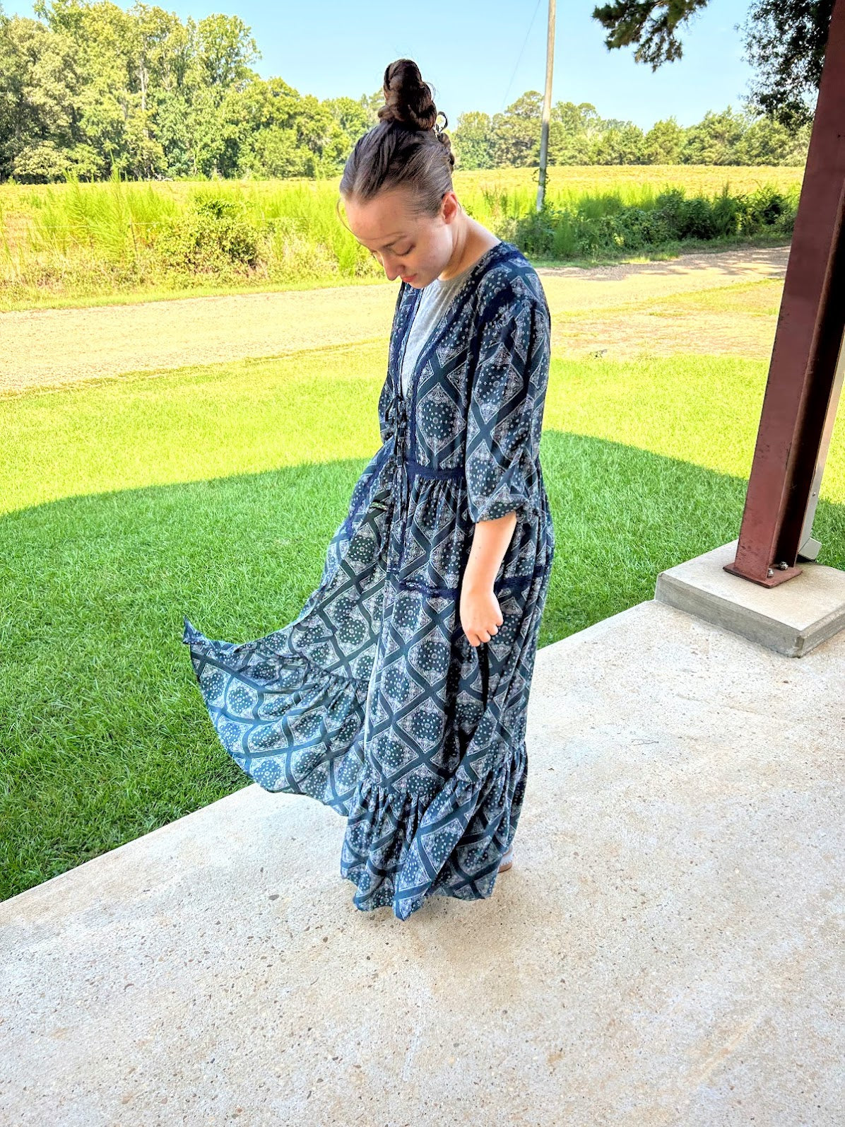 GiGiO Bandana Print Tie Front Kimono Dress