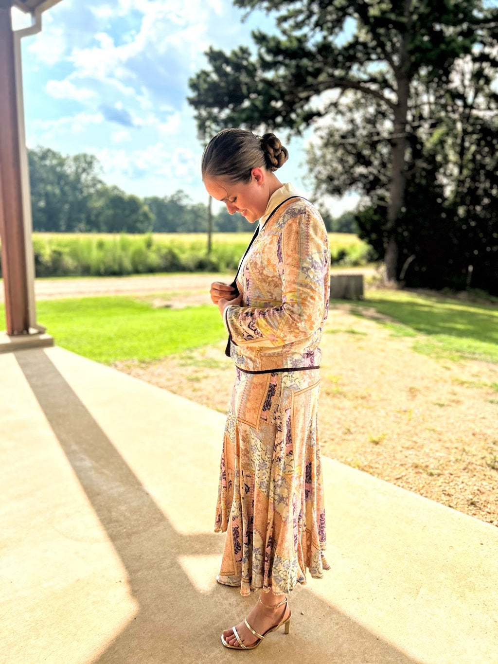 GiGiO Printed Voluminous Frill Hem Dress + Jacket || Set