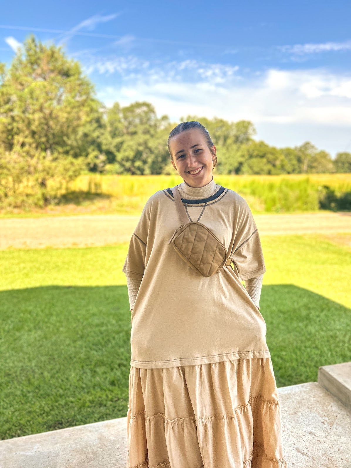 Mustard Seed Tiered Contrast T-Shirt Dress