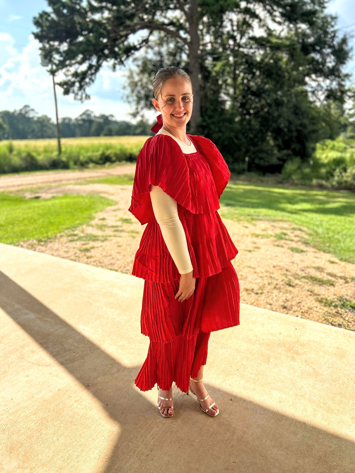 Umgee Satin Tiered Maxi Dress