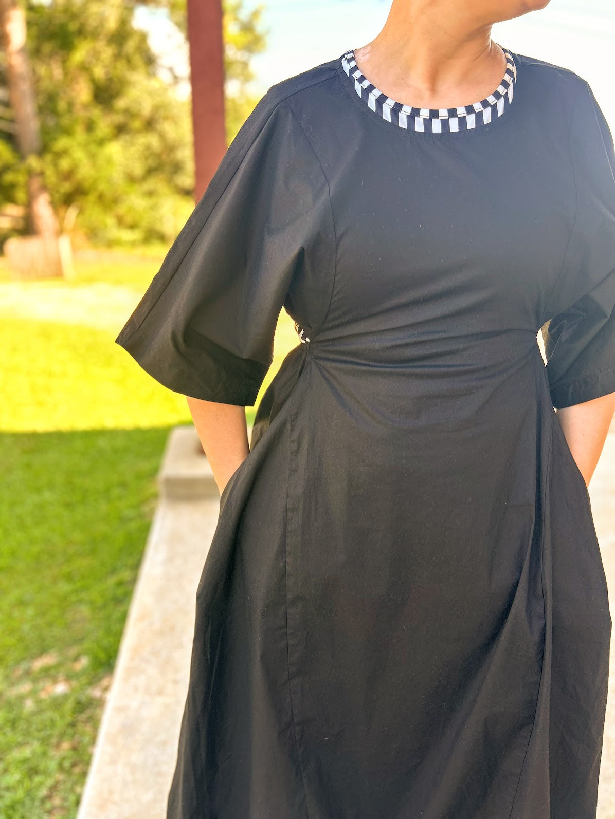 Klesis Drawstring Adjusted Open Back Midi Dress