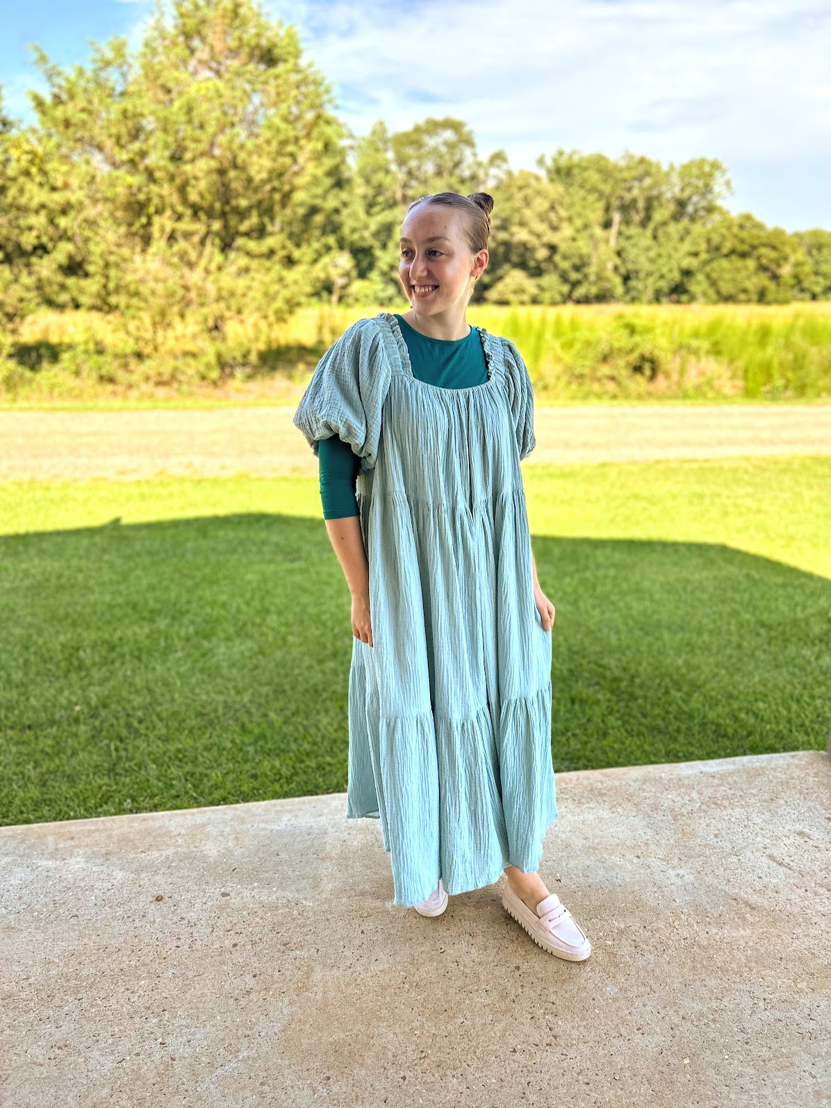 Mable Puff Sleeve Gauze Dress With Braid Belt