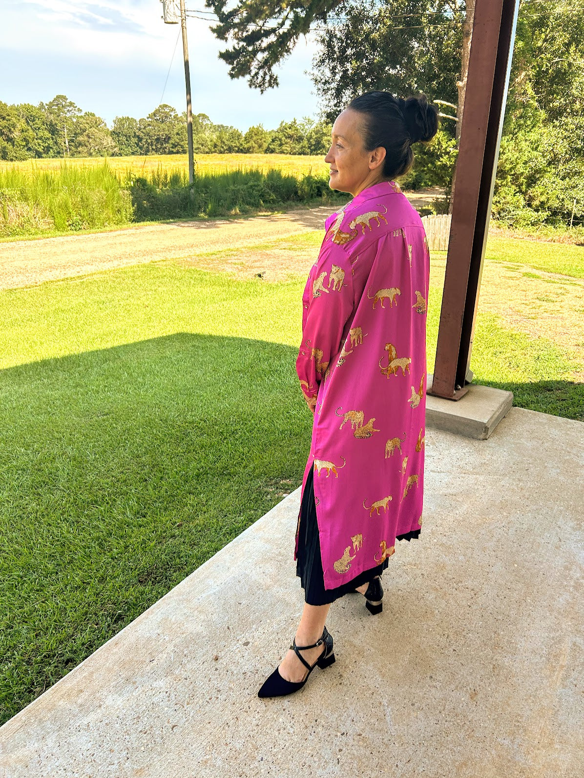 Umgee Animal Print Button Down Midi Dress