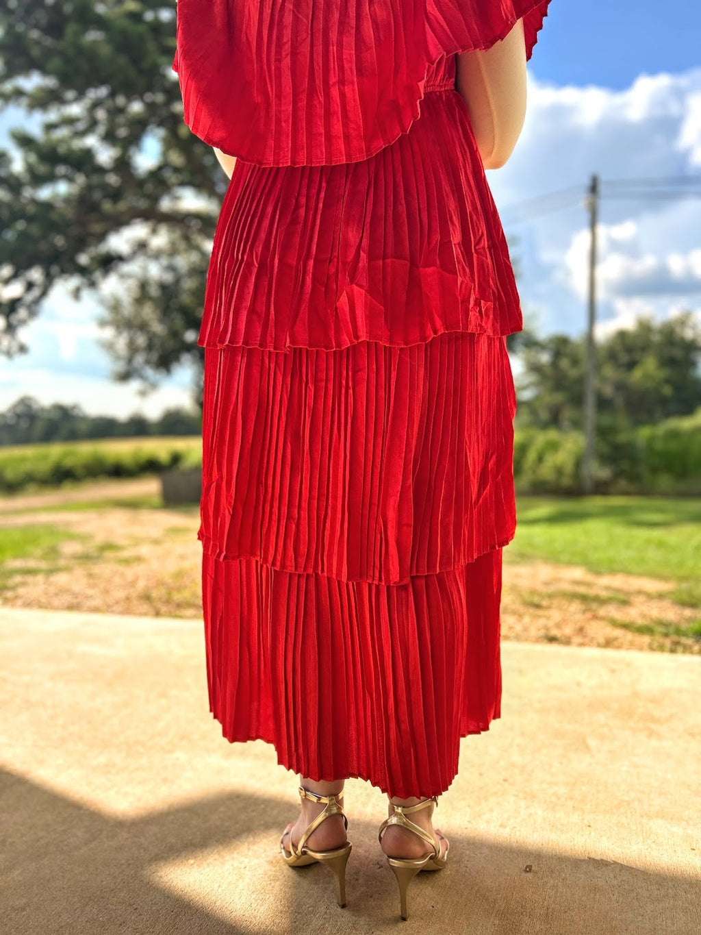Umgee Satin Tiered Maxi Dress