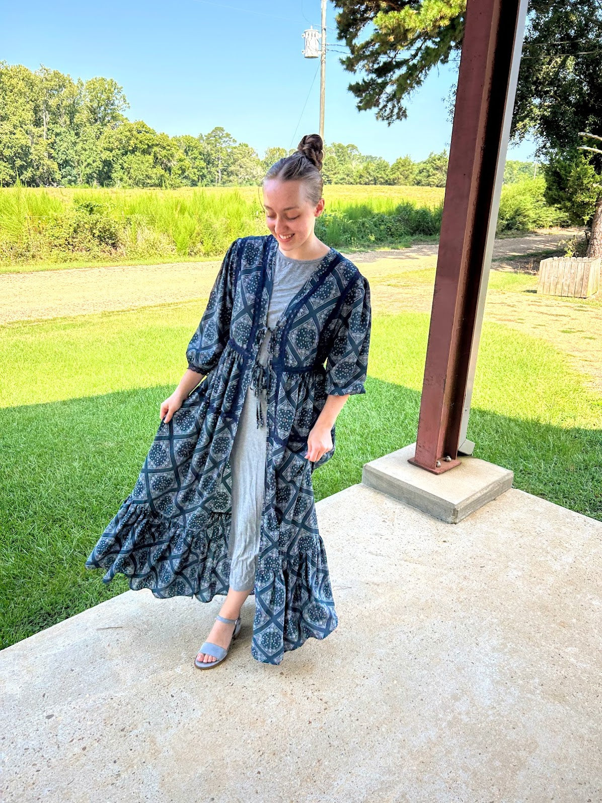 GiGiO Bandana Print Tie Front Kimono Dress