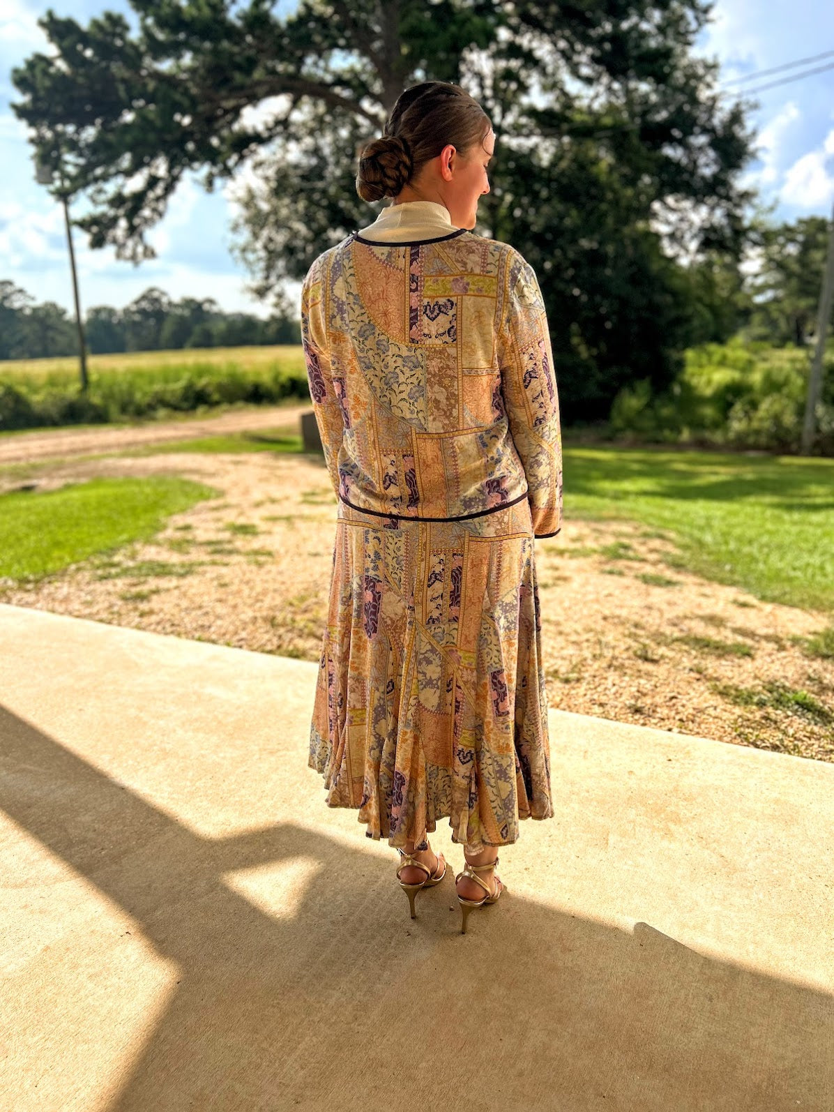 GiGiO Printed Voluminous Frill Hem Dress + Jacket || Set