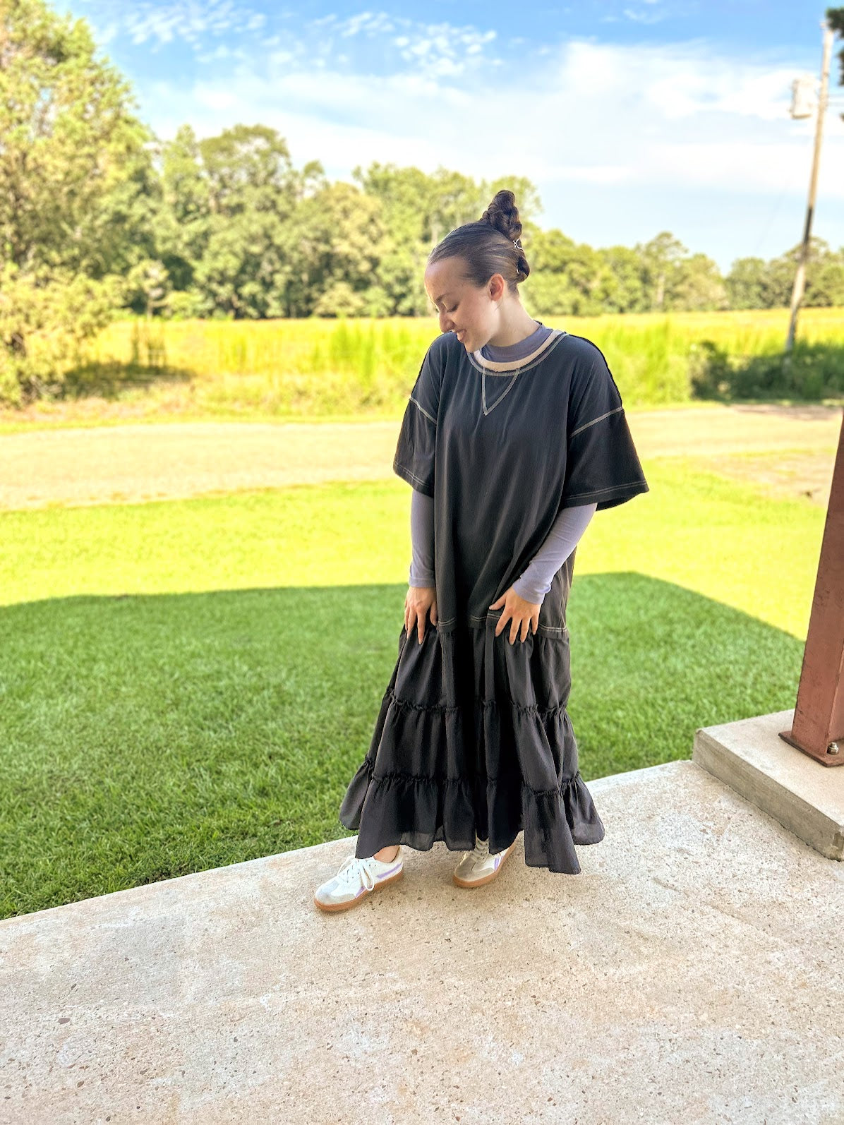 Mustard Seed Tiered Contrast T-Shirt Dress