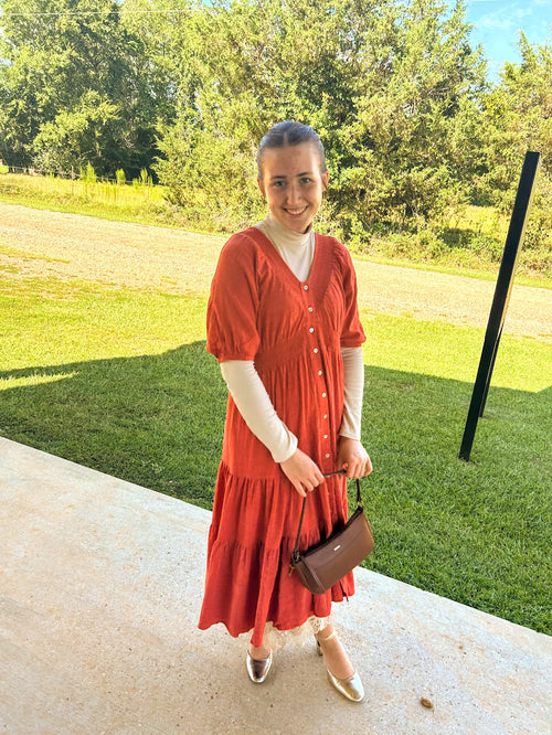 Easel Short Sleeve Tiered Linen Dress