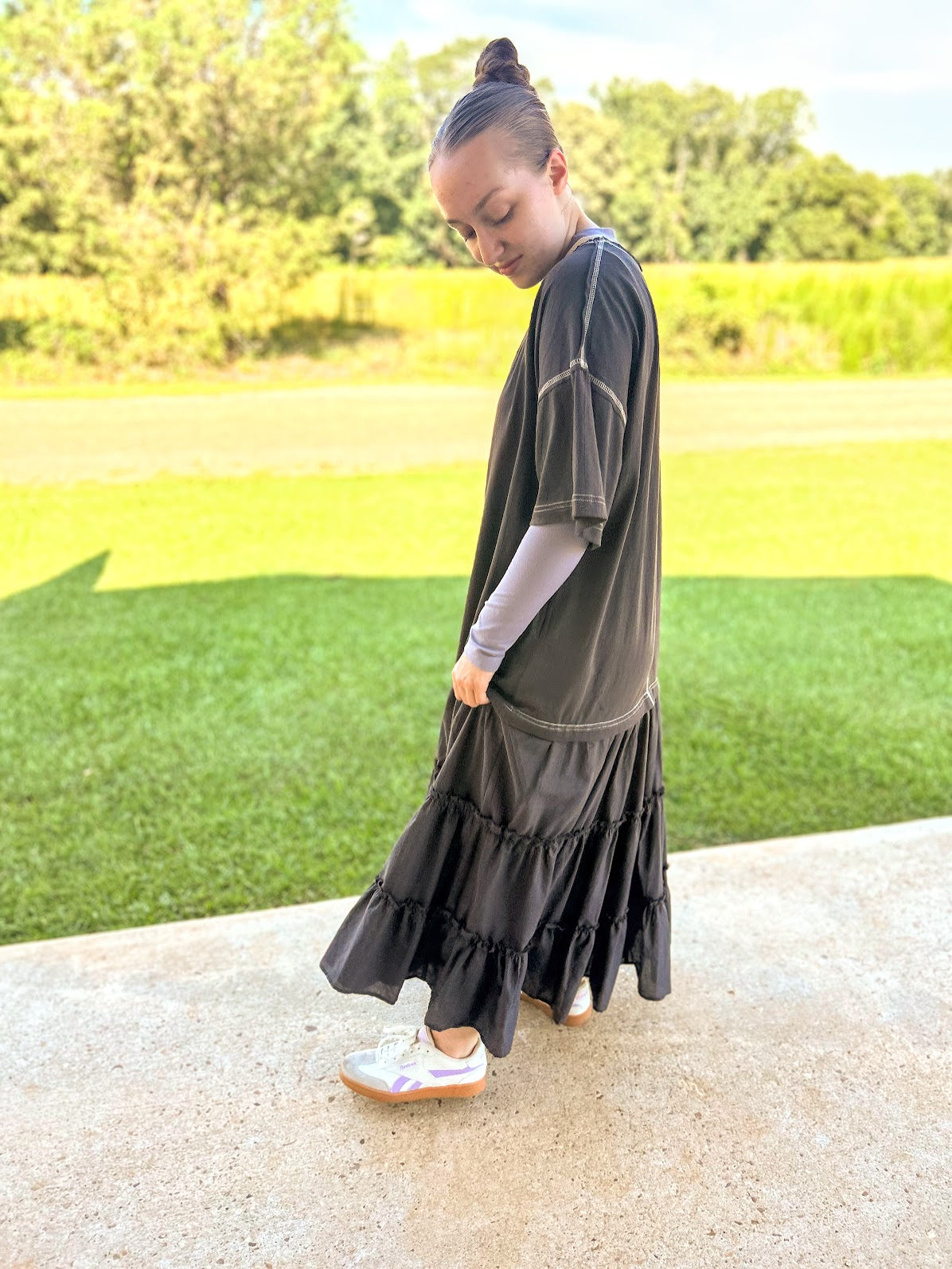 Mustard Seed Tiered Contrast T-Shirt Dress